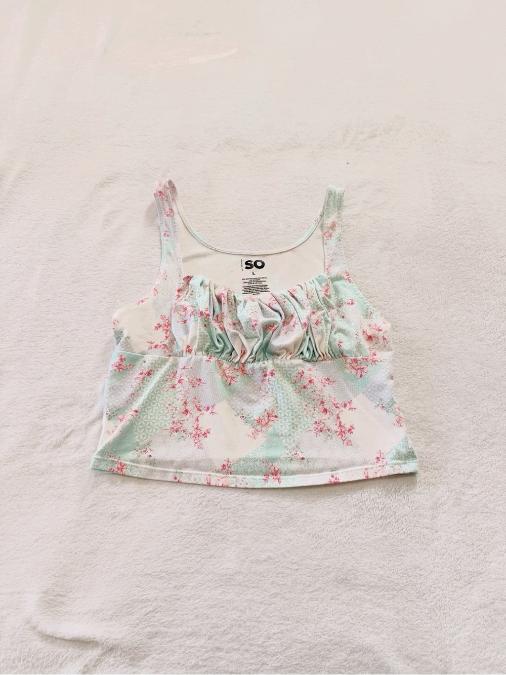 SO Mint and Pink Floral Ruffle Crop Tank